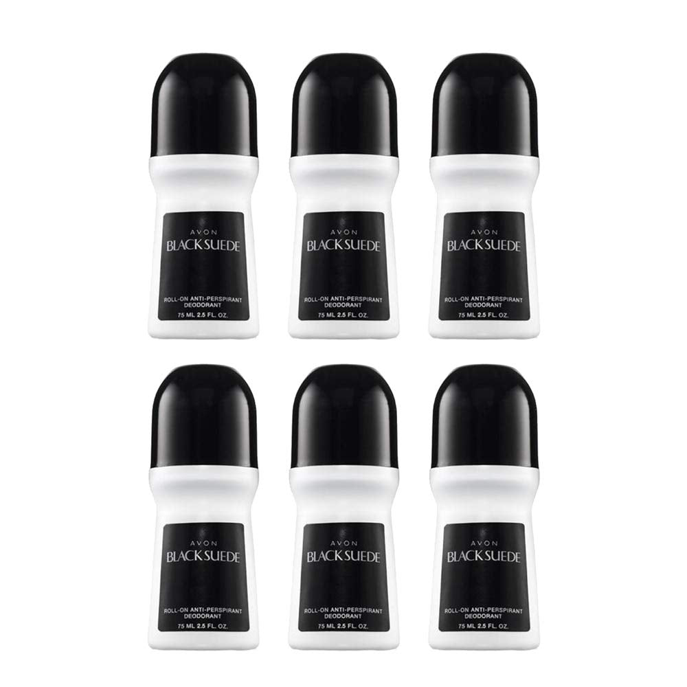 AVON Black Suede roll-on deodorant bottle provides long-lasting freshness.