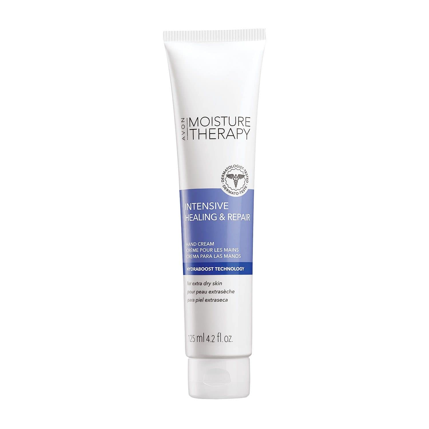 AVON Moisture Therapy Calming Relief hand cream application shows smooth hand coverage.