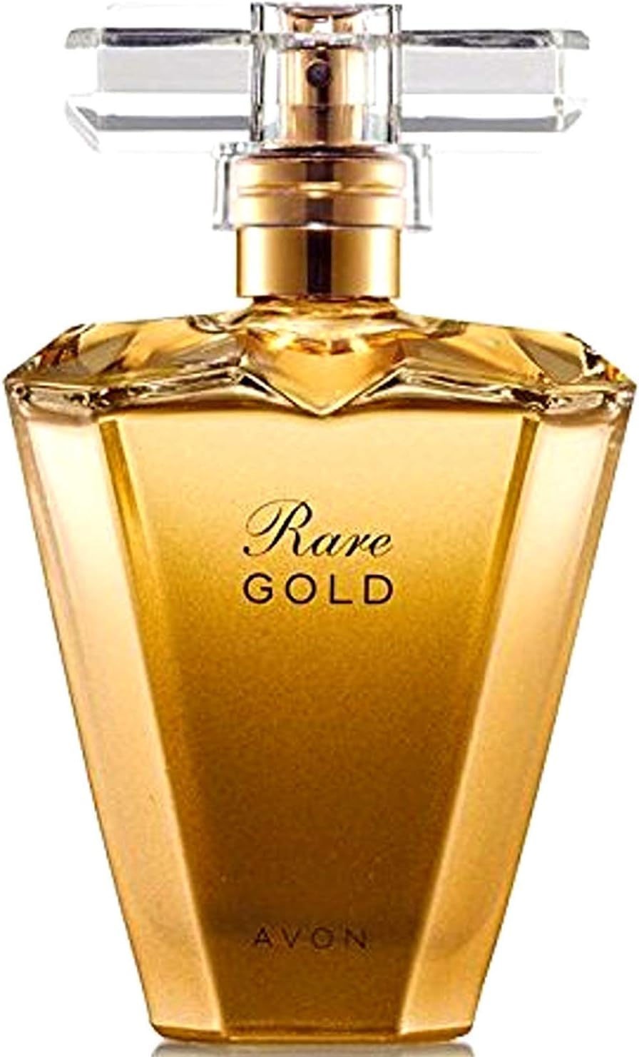 AVON Rare Gold bottle with warm amber glow for everyday elegance