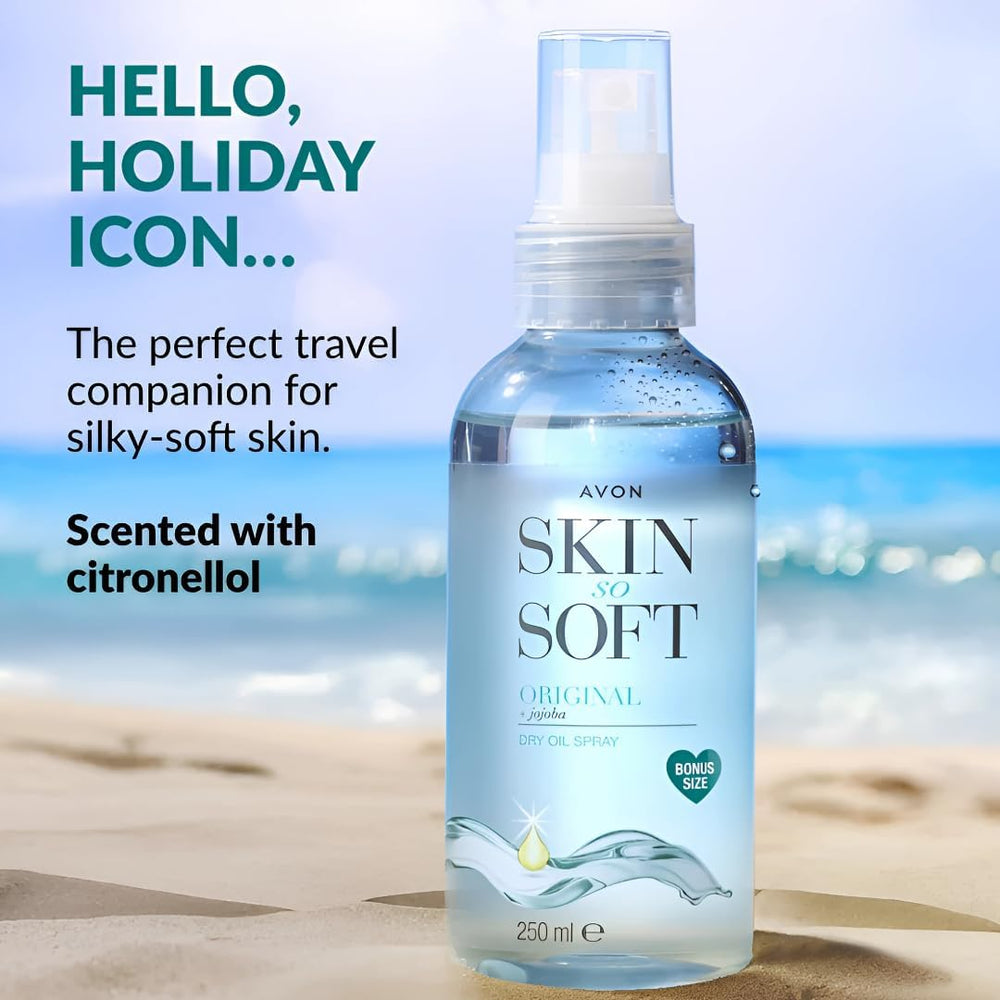 AVON Skin So Soft Dry Oil Spray in action for fast moisturization