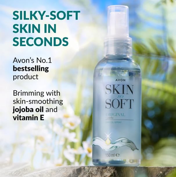 AVON Skin So Soft Original Dry Oil Spray bottle with warm amber scent