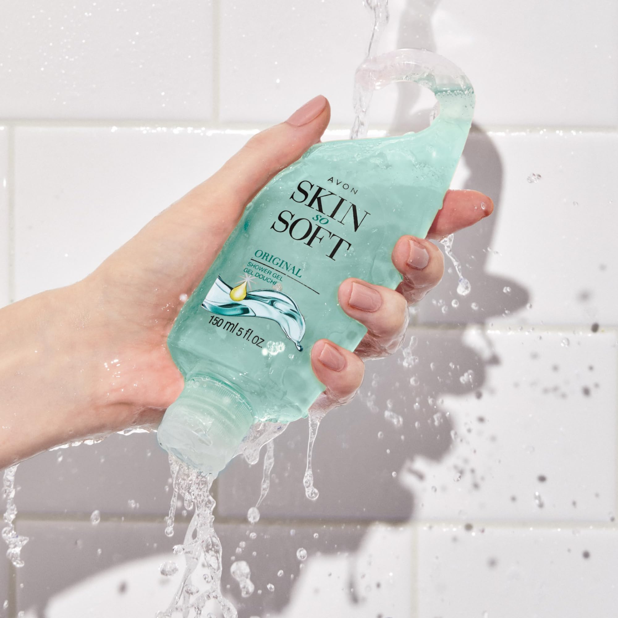 Closeup of AVON Skin So Soft Herbal Scent shower gel for refreshing routine.