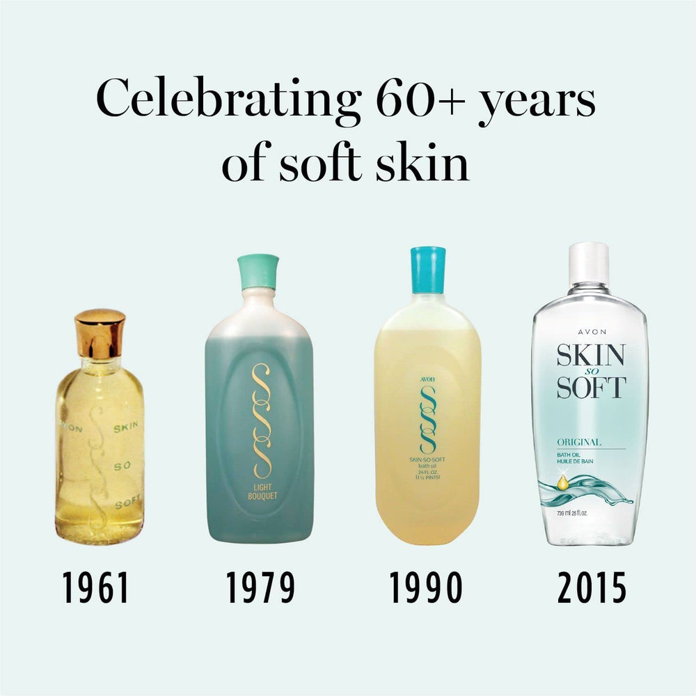 Hydrating AVON Skin So Soft after shower for a healthy glow.