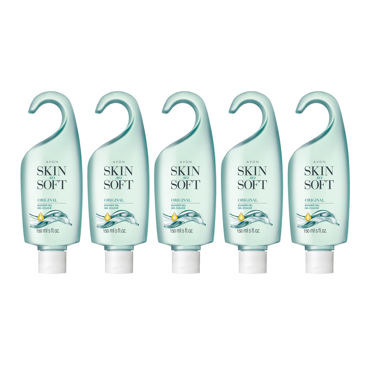 AVON Skin So Soft Original Shower Gel bottle with jojoba oil for hydrating cleanse.