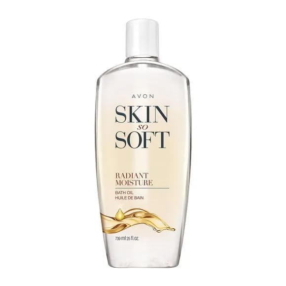 AVON Skin So Soft Radiant Moisture Bath Oil illuminator close-up for subtle glow.