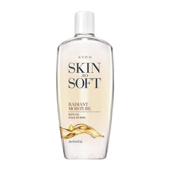 AVON Skin So Soft Radiant Moisture Bath Oil pour reveals a radiant skin glow.