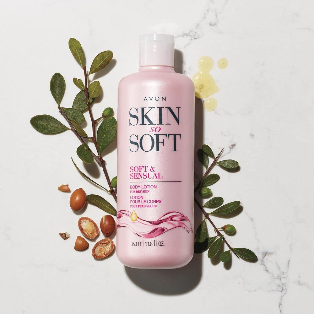 AVON Skin So Soft Soft & Sensual apply-glide captures silky texture for daily pampering.