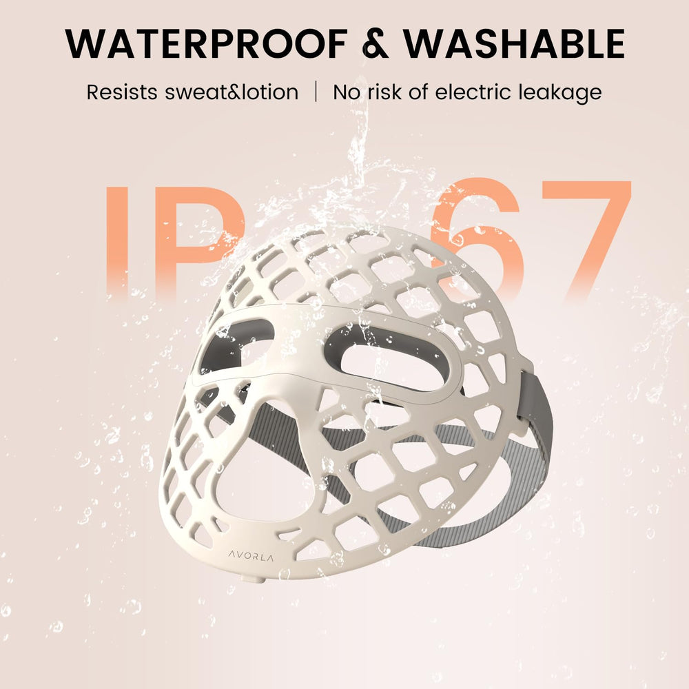 Avorla LED Face Mask in-use on couch demonstrates hands-free skincare during reading or yoga.