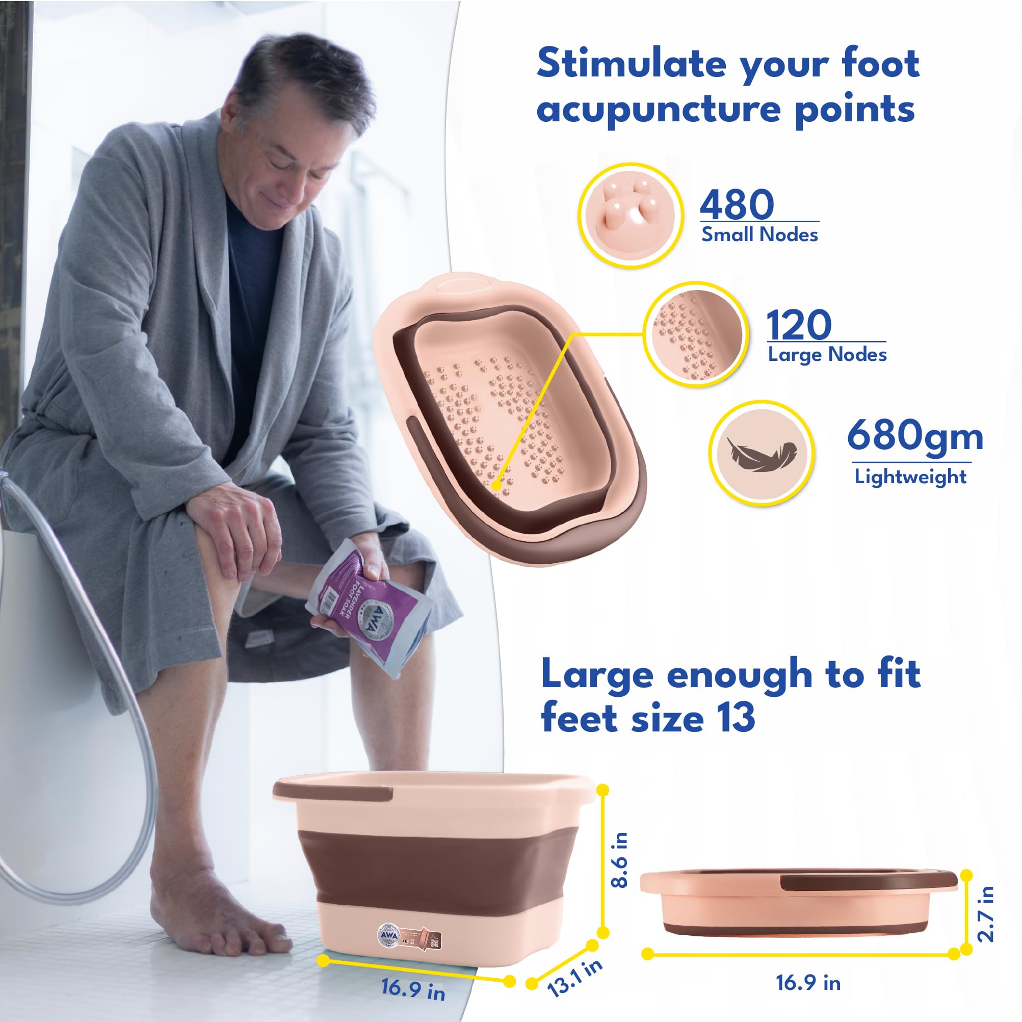 AWA Foldable foot bath designed for compact storage when not in use