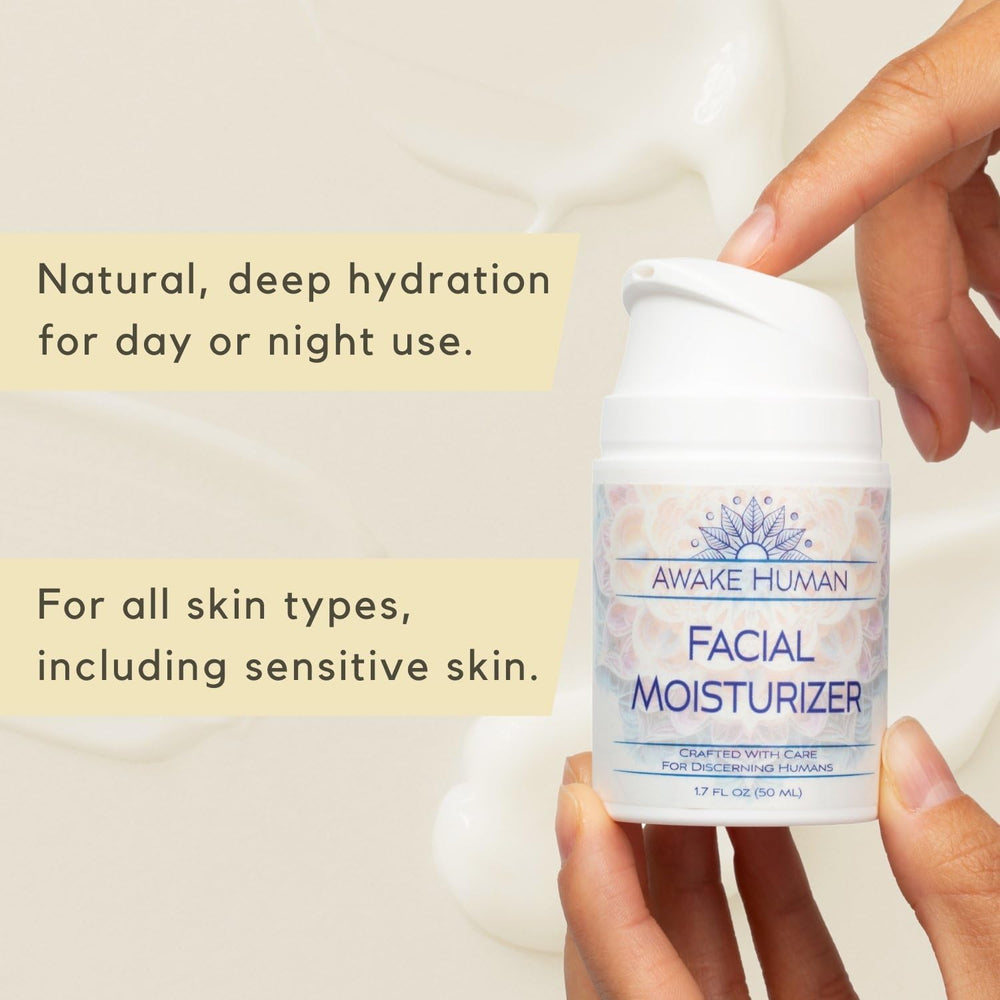 Awake Human aloe vera and green tea ingredients shown for soothing care.