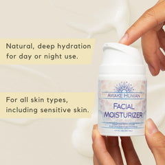 Awake Human aloe vera and green tea ingredients shown for soothing care.