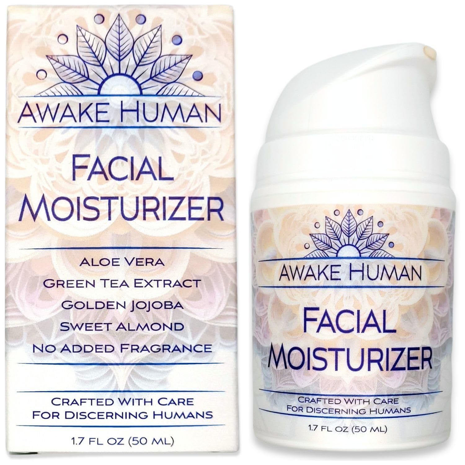 Awake Human natural face moisturizer bottle pump—hydrating for dry skin.