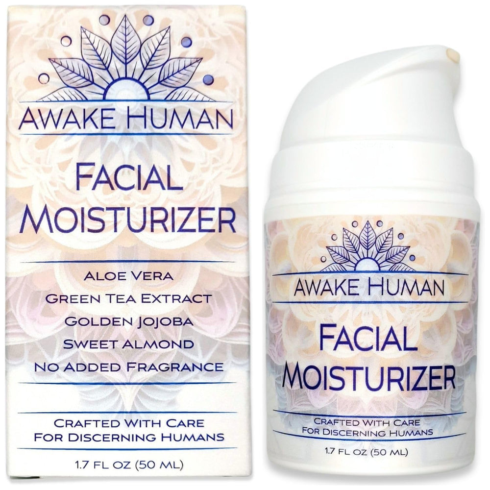 Awake Human natural face moisturizer bottle pump—hydrating for dry skin.