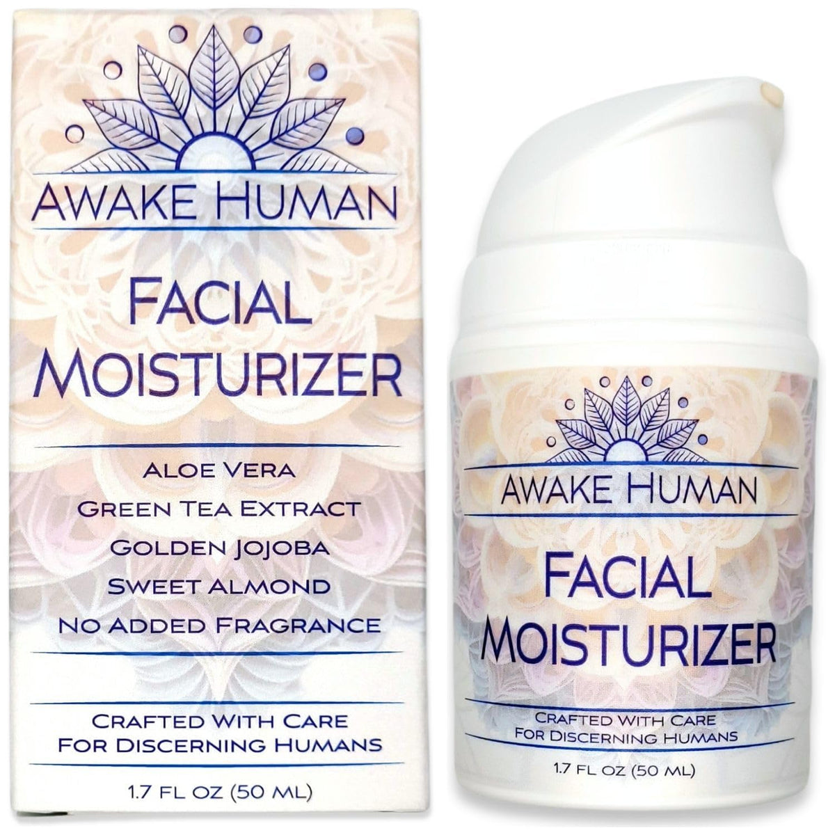 Awake Human natural face moisturizer bottle pump—hydrating for dry skin.