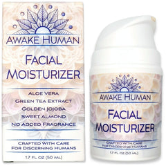 Awake Human natural face moisturizer bottle pump—hydrating for dry skin.