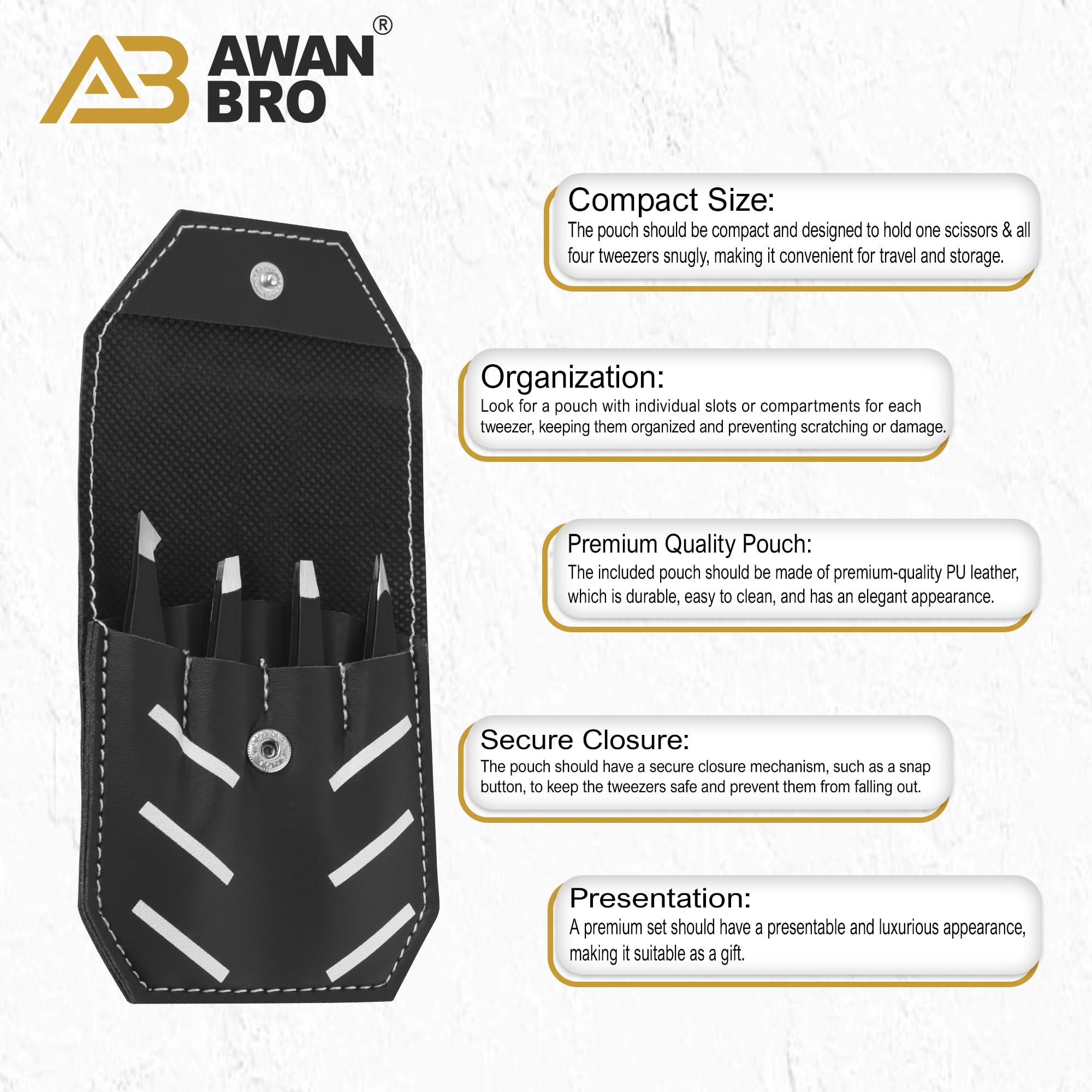 AWAN BRO eyebrow tweezers suitable for women and men grooming routines.