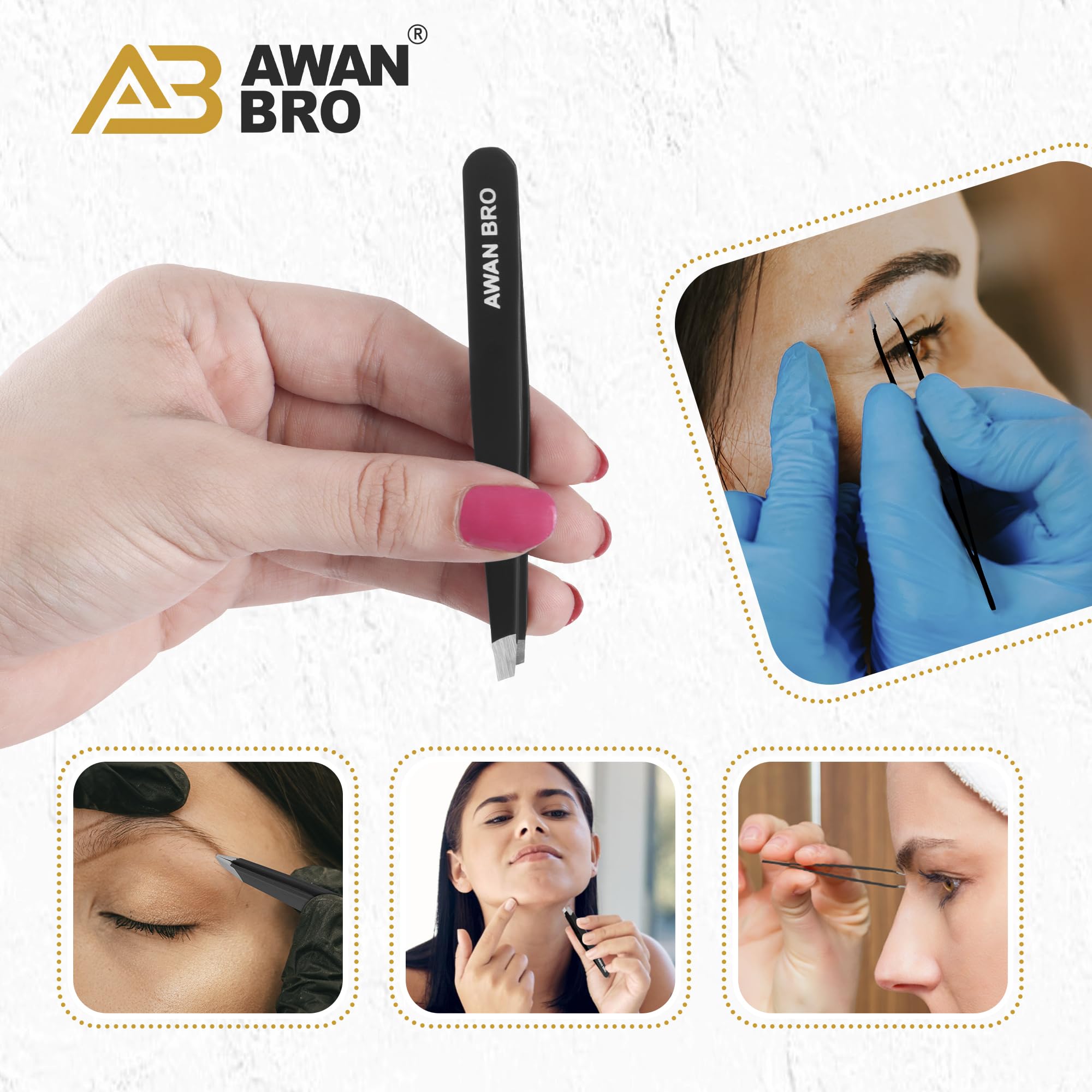 AWAN BRO stainless steel tweezers with angle tip for precise control.