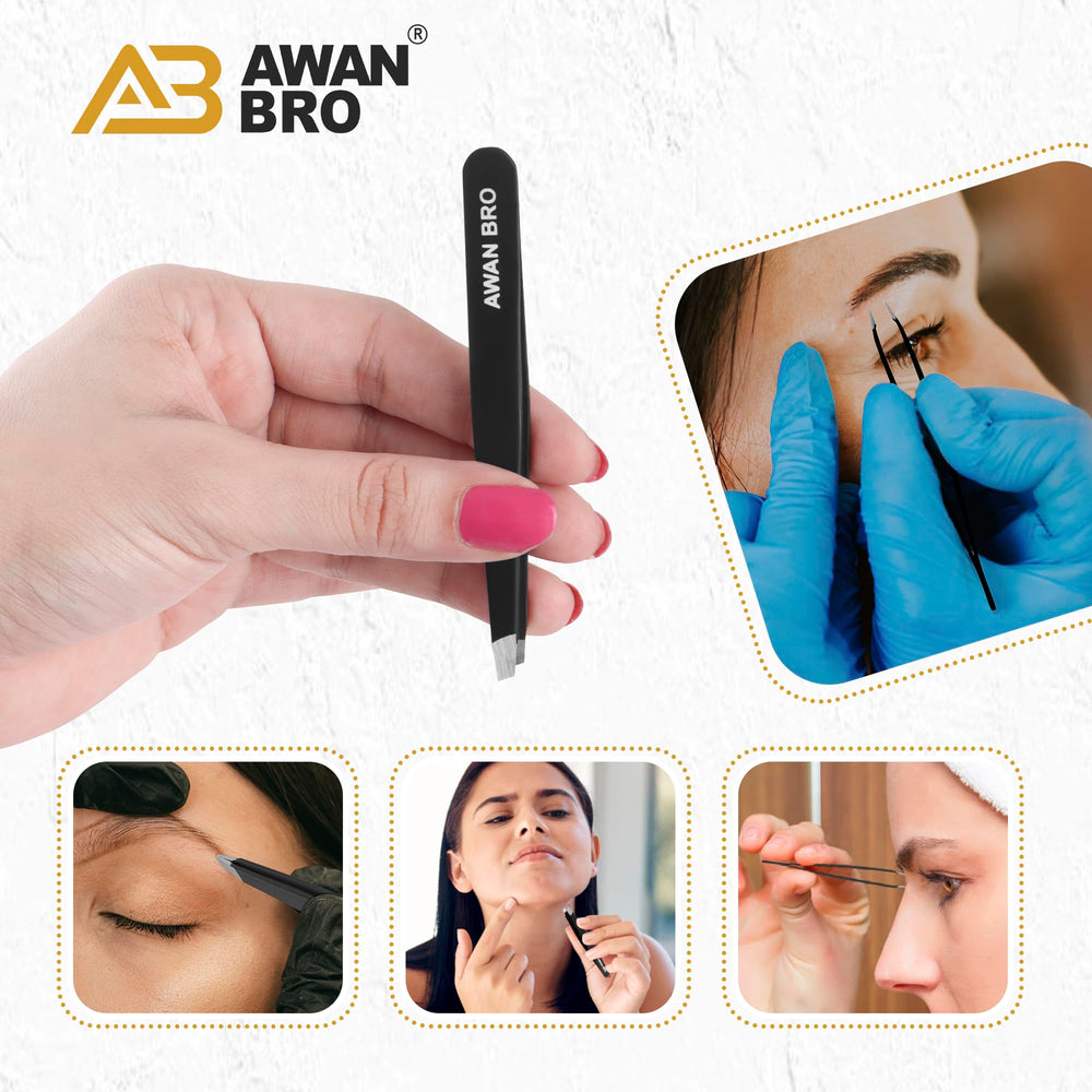 AWAN BRO stainless steel tweezers with angle tip for precise control.