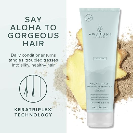 Awapuhi Wild Ginger Cream Rinse features KeraTriplex technology for stronger strands.