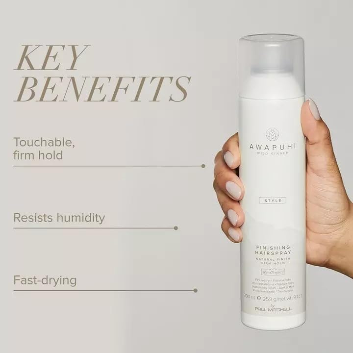 Awapuhi Wild Ginger finishing spray mist applied to hair for quick-dry hold.