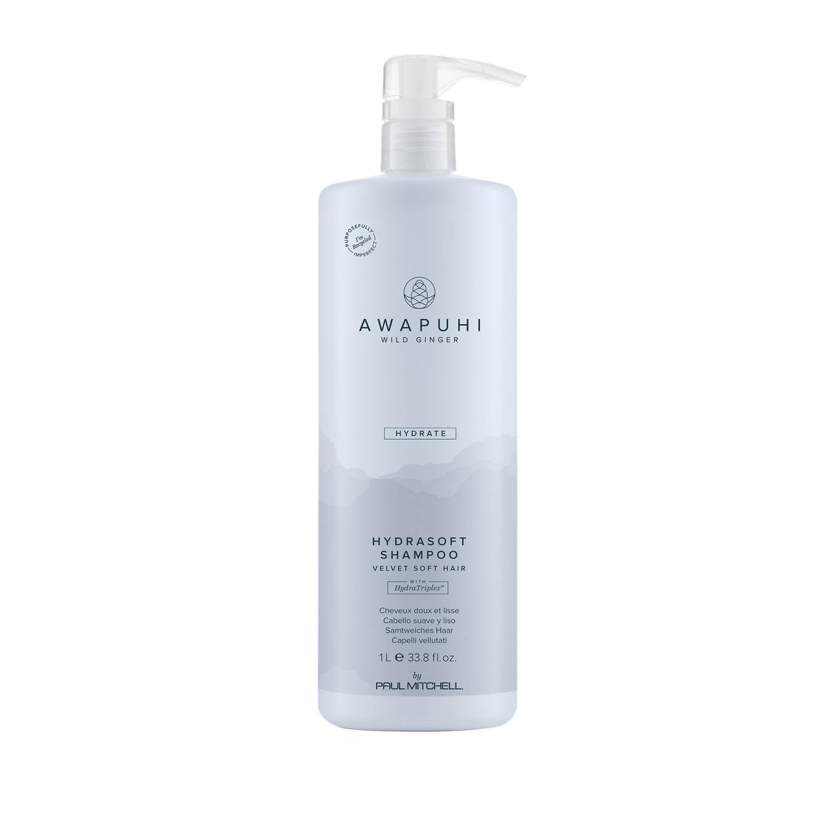 Awapuhi Wild Ginger HydraSoft Shampoo bottle demonstrates color-safe moisture cleansing.