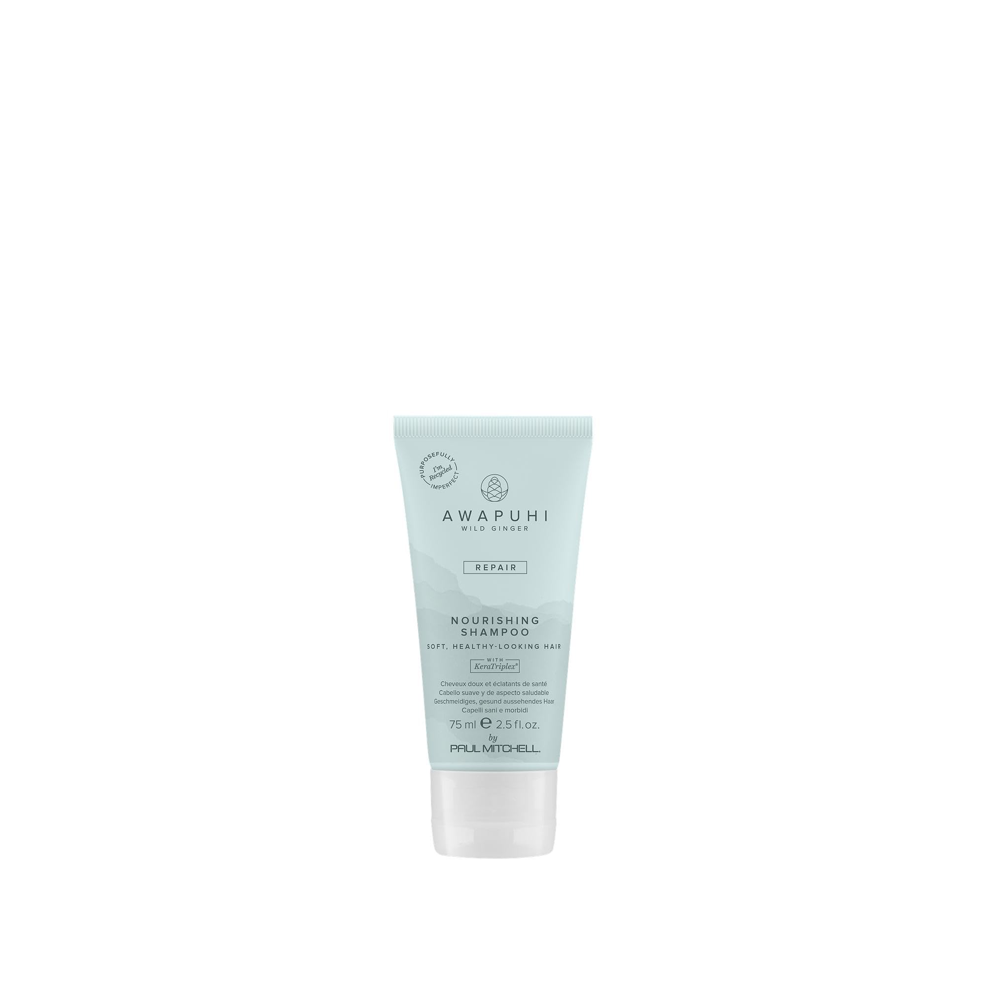 Awapuhi Wild Ginger Nourishing Shampoo bottle emphasizes color-safe cleansing for color-treated hair.