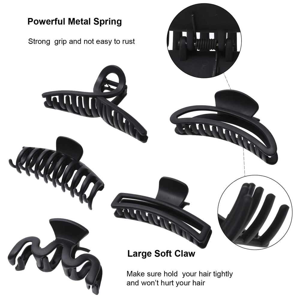 AWAYTR 5PCS large claw hair clip matte black bite closeup highlights durable grip.