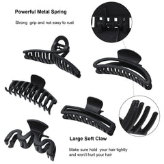 AWAYTR 5PCS large claw hair clip matte black bite closeup highlights durable grip.