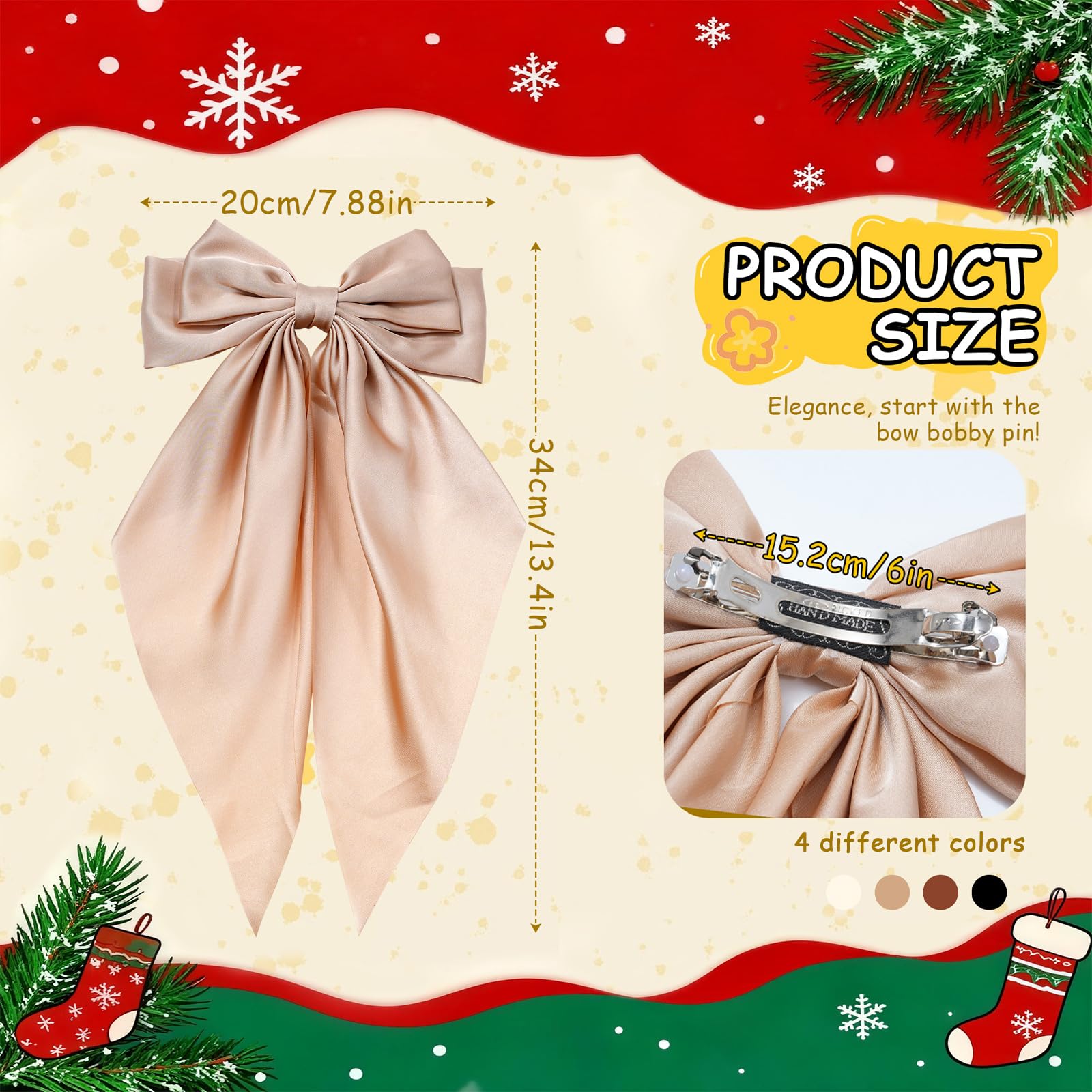 AWAYTR beige satin bow clip adds subtle charm for casual or formal looks.