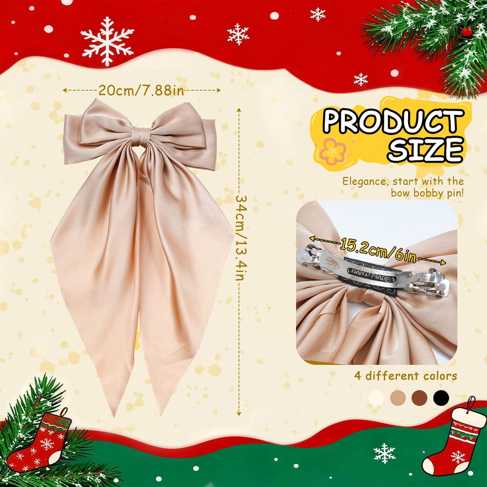 AWAYTR beige satin bow clip adds subtle charm for casual or formal looks.