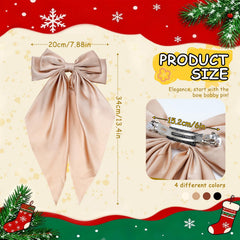 AWAYTR beige satin bow clip adds subtle charm for casual or formal looks.