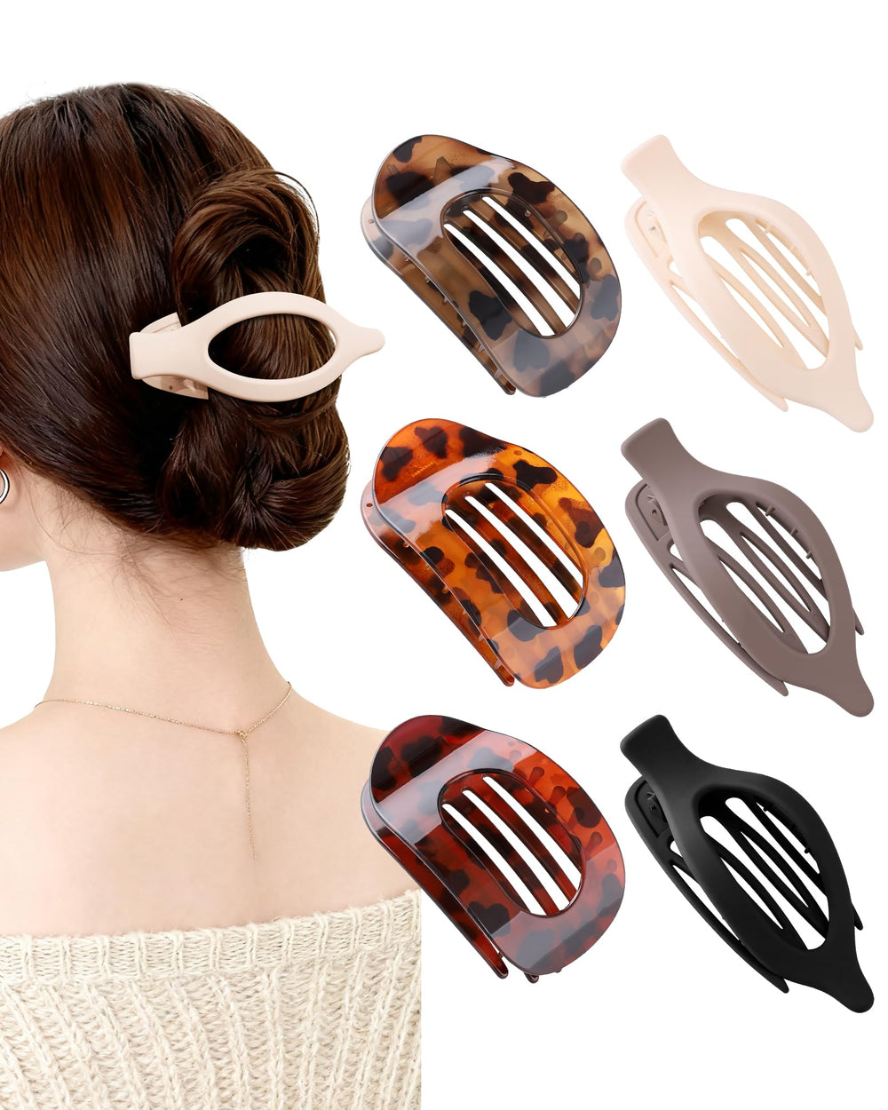 AWAYTR flat hair clip Leopard Series closeup showing secure hold for thick hair.