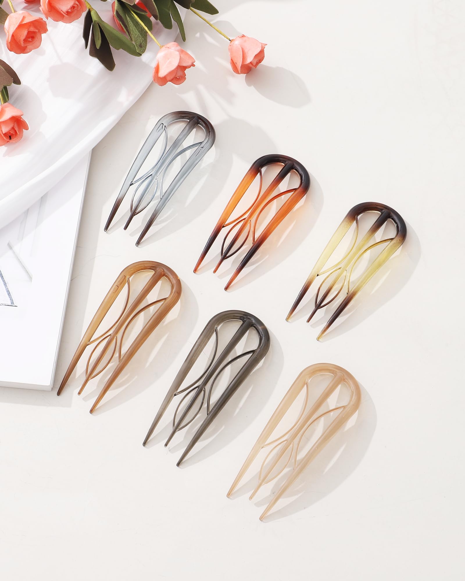 awaytr french hair pin amber closeup shows tortoise shell finish and sturdy construction
