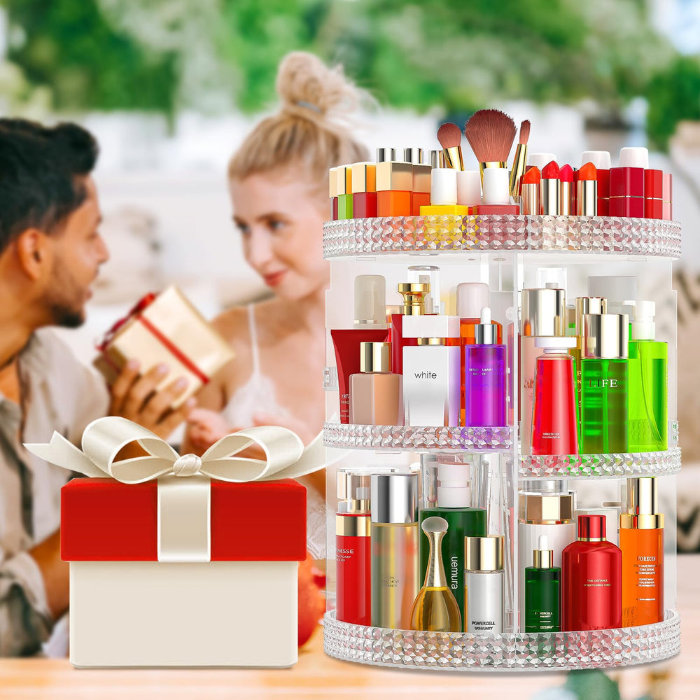 Awenia large-capacity unit holds 80+ cosmetics and accessories for clutter-free vanity.