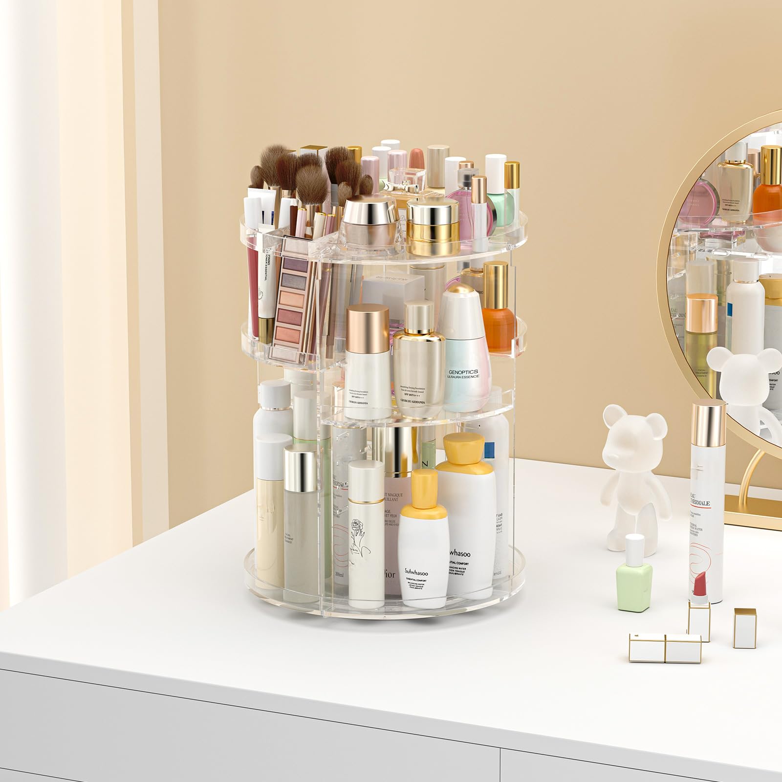 Awenia makeup organizer plus-size capacity keeps more products in reach.