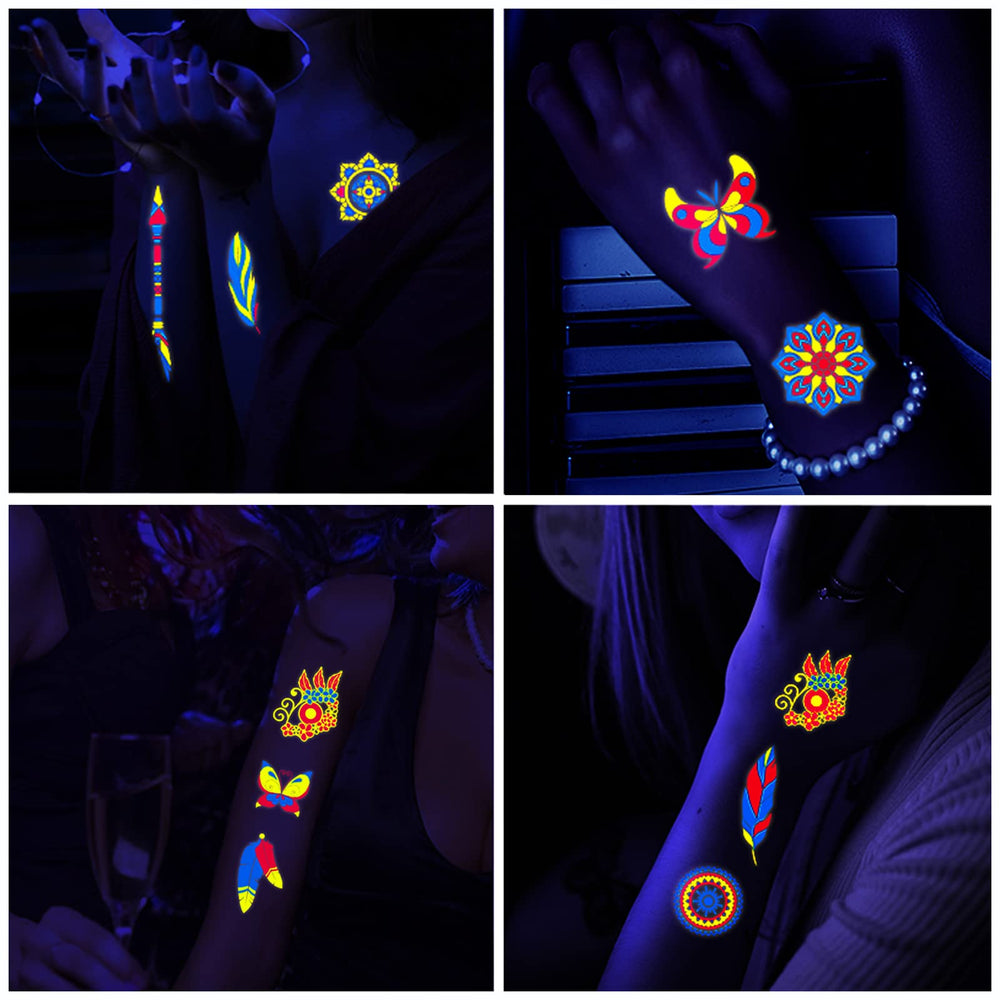 AWINMAY glow under blacklight tattoos enhance nighttime festival looks.