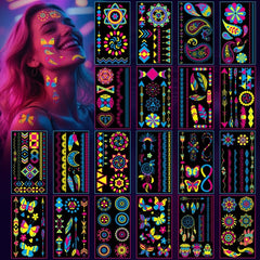 AWINMAY neon UV tattoos party pack glows during blacklight events.