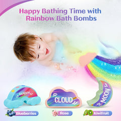 AWKUWA rainbow color-block close-up highlights vibrant hues for bath-time fun