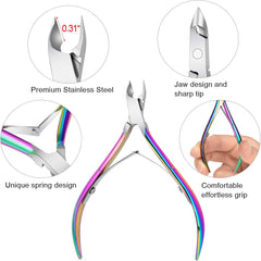 Awpeye cuticle nippers rainbow close-up emphasizes lasting performance.