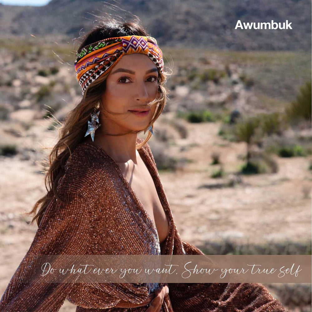 Awumbuk wide headband close-up shows skin-friendly, breathable fabric ideal for workouts.