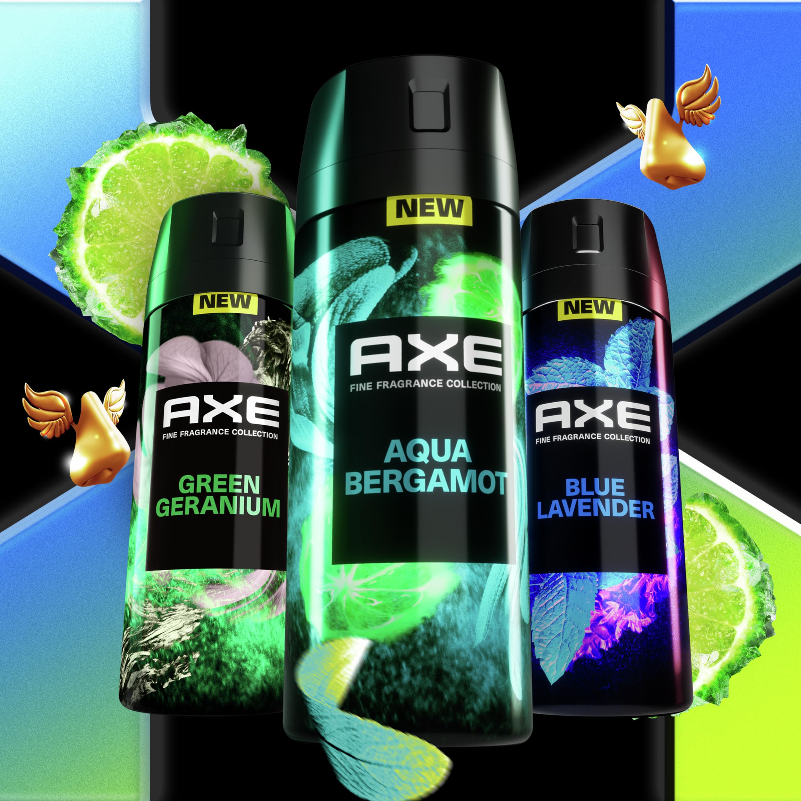 AXE aluminum-free badge indicating skin-friendly, refreshing formula.