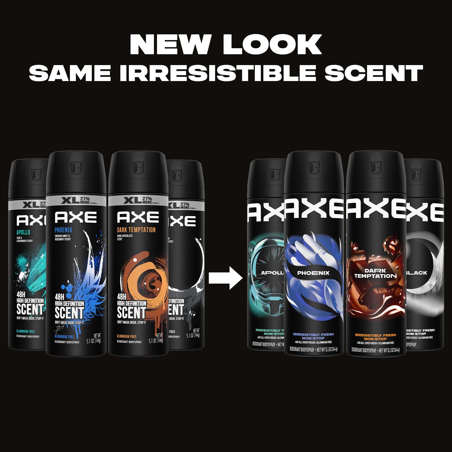AXE aluminum-free body spray XL Black bottle front view conveys long-lasting freshness
