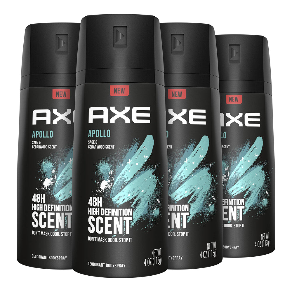 AXE Apollo bottle showing sage and cedarwood scent for all-day freshness.