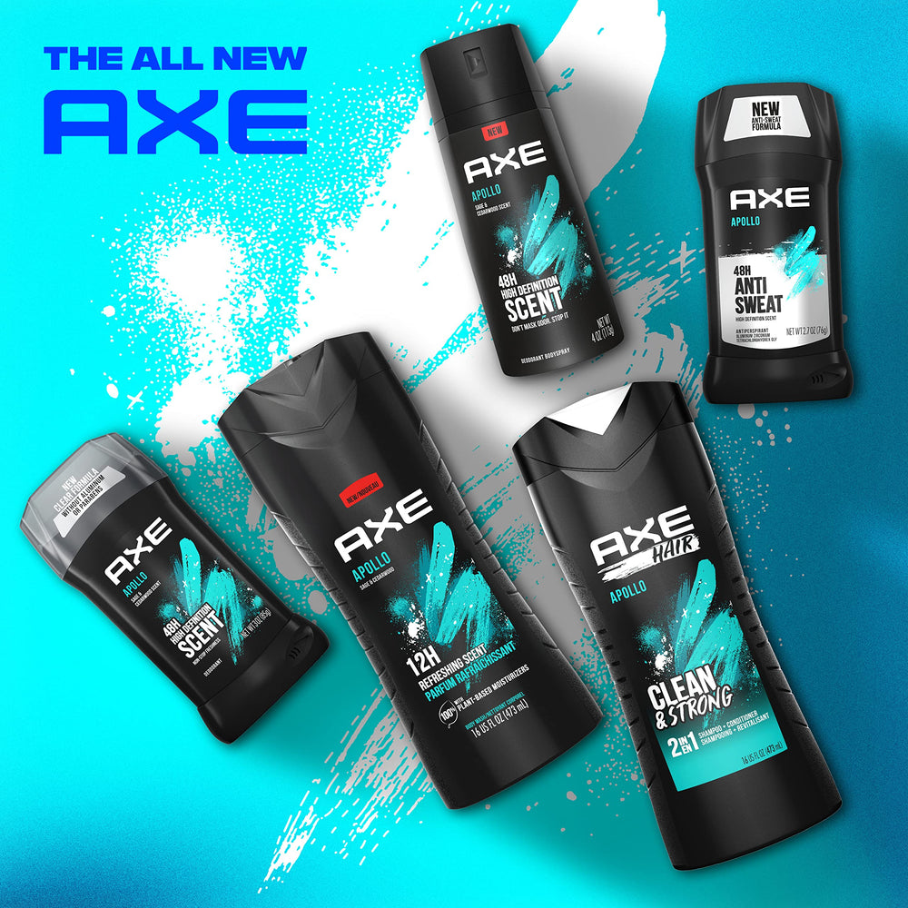 AXE Apollo packaging uses recyclable can material for a more sustainable routine.
