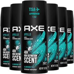AXE Apollo travel deodorant bodyspray bottle, 1oz size for on-the-go freshness.