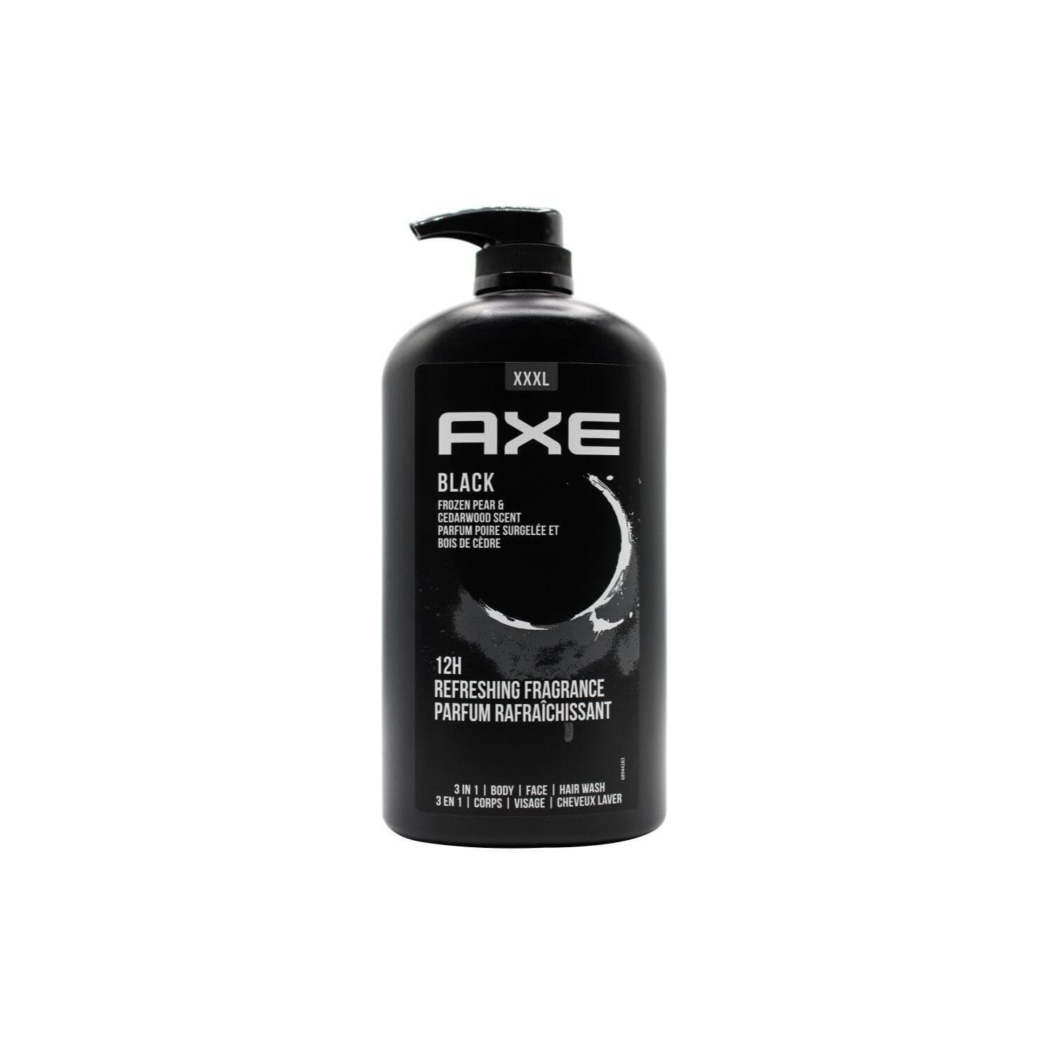 AXE Black body wash bottle pour promotes long-lasting freshness.