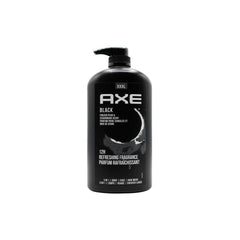 AXE Black body wash bottle pour promotes long-lasting freshness.