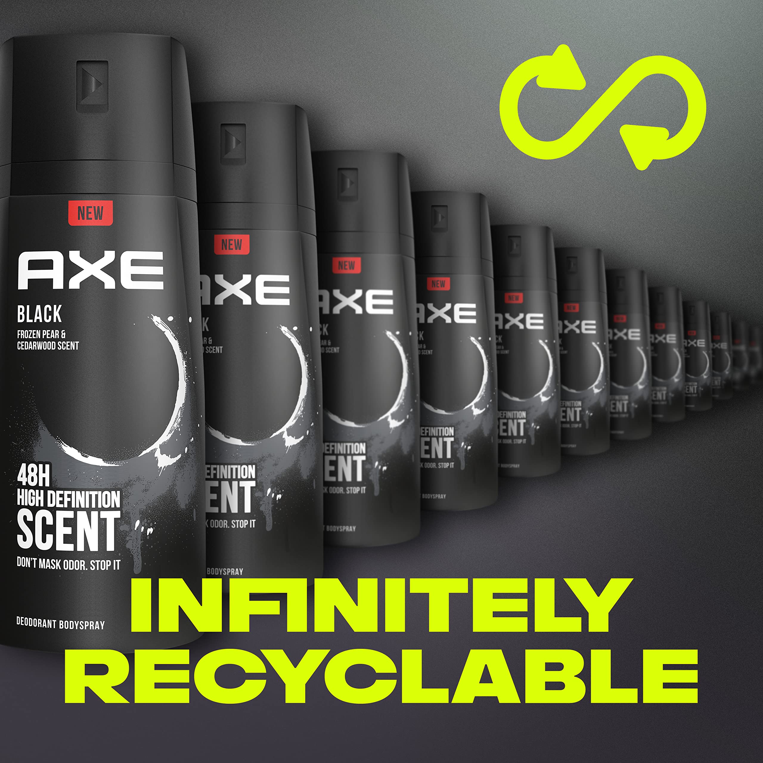 AXE Black deodorant bottle angled-view highlights brand presence and versatile usage opportunities.