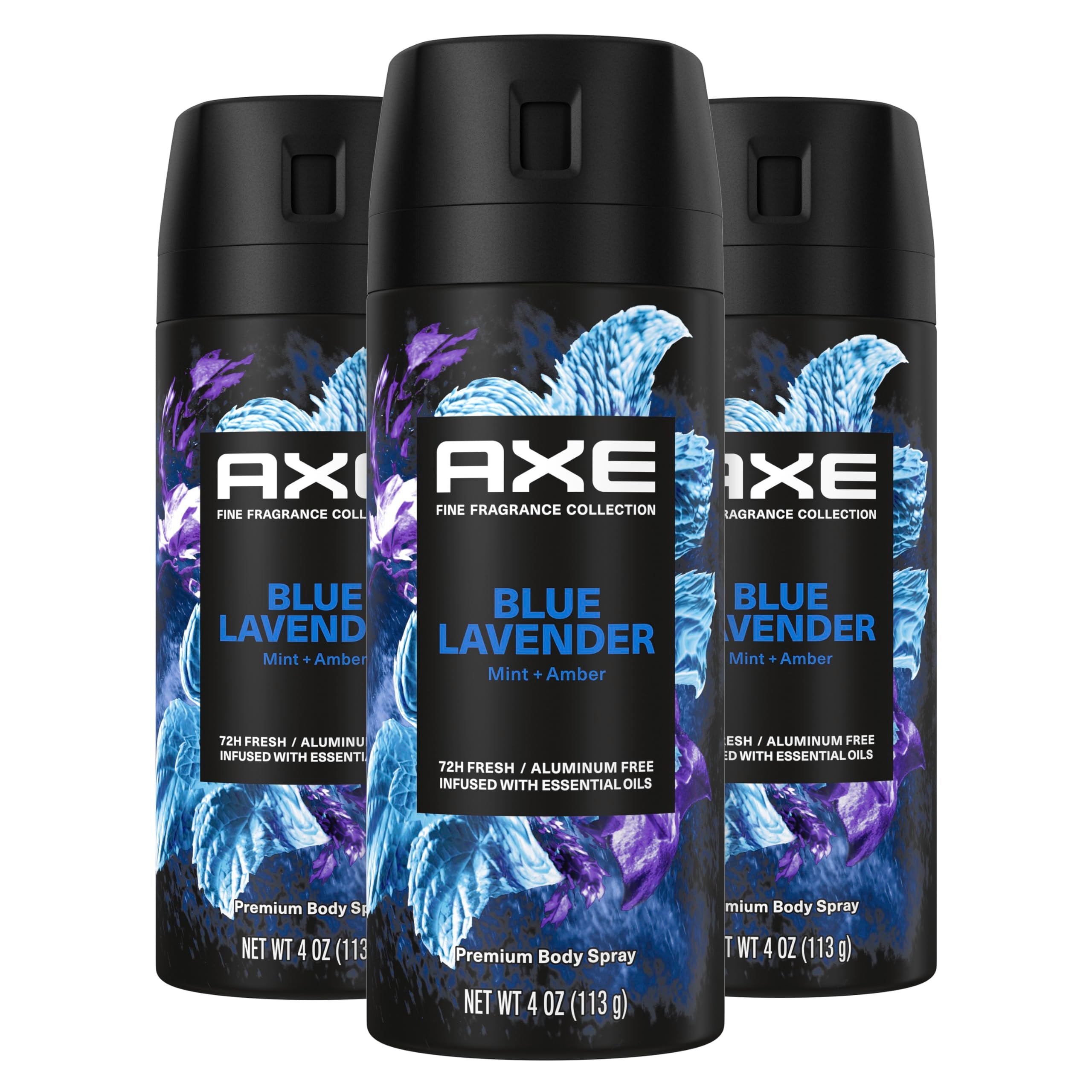 AXE Blue Lavender deodorant spray bottle on display for long-lasting freshness.