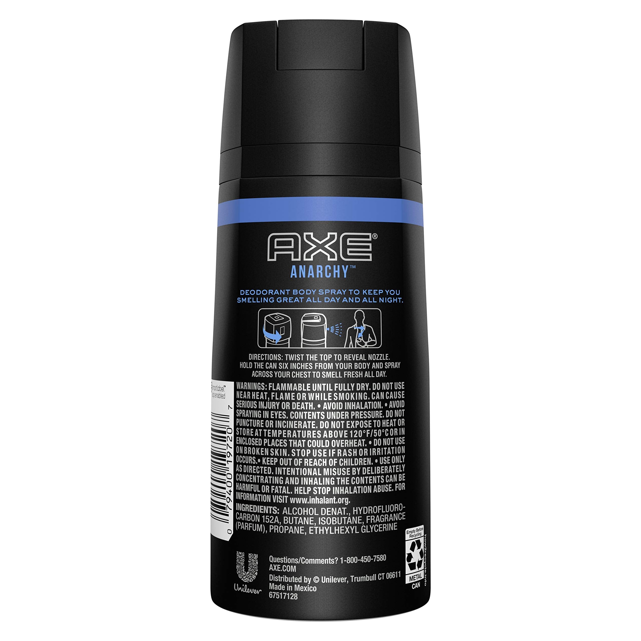 Close-up of AXE Bodyspray Anarchy nozzle delivering a quick mist for instant freshness.